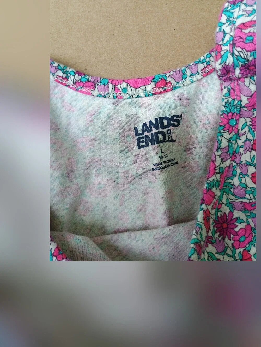 Lands' End Floral Long-Sleeve Dress Girls Large 10/12 100% Cotton
